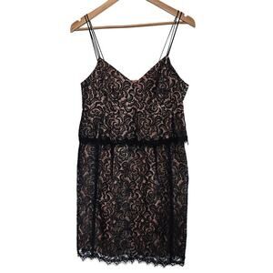 Nanette Lepore Venetian Slip Dress Women Size 12 Black Lace Floral Party Evening